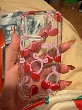 Clear Cherry Pattern Phone Case - Pink & Red